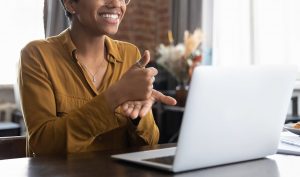 Shows a person completing online therapy in georgia. Represents how an online therapist in decatur, ga can best support you.