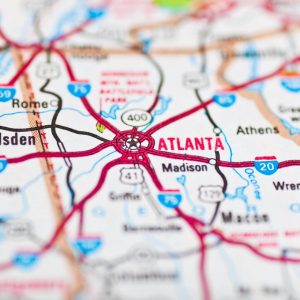 Shows a map with a pin in Atlanta, GA. Represents how a marriage counselor in atlanta, ga or couples therapist in atlanta, ga can help you find Valentine's Day ideas.