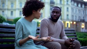 Shows a couple having a disagreement. Represents how a couples therapist in Atlanta, GA will give you strategies in black relationship counseling atlanta ga.